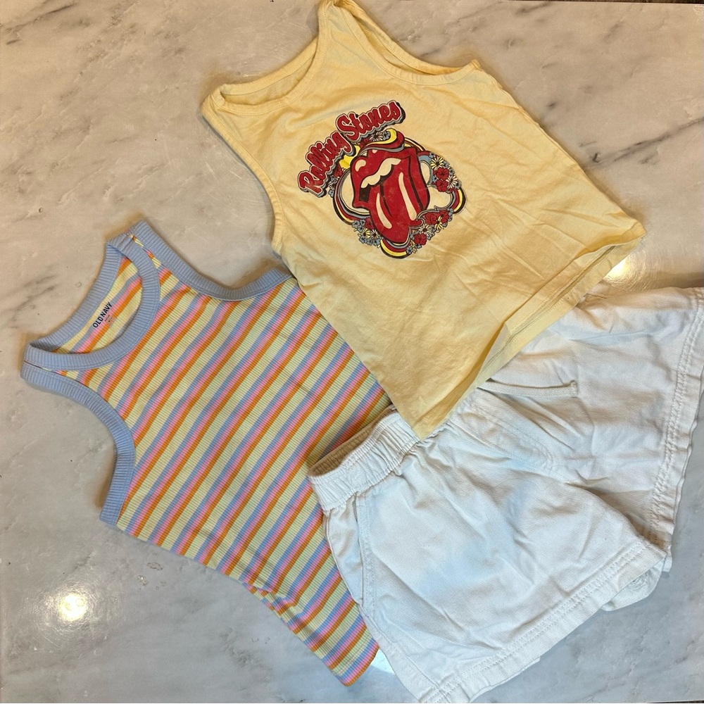 The Rolling Stones Yellow Graphic Kids Tank Top (2 pack tees and short combo)